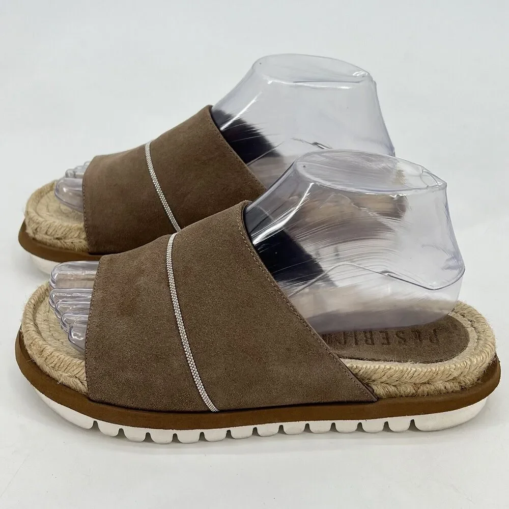 Peserico‎ Tan Leather Espadrille Slide Platform Sandals Women’s 7